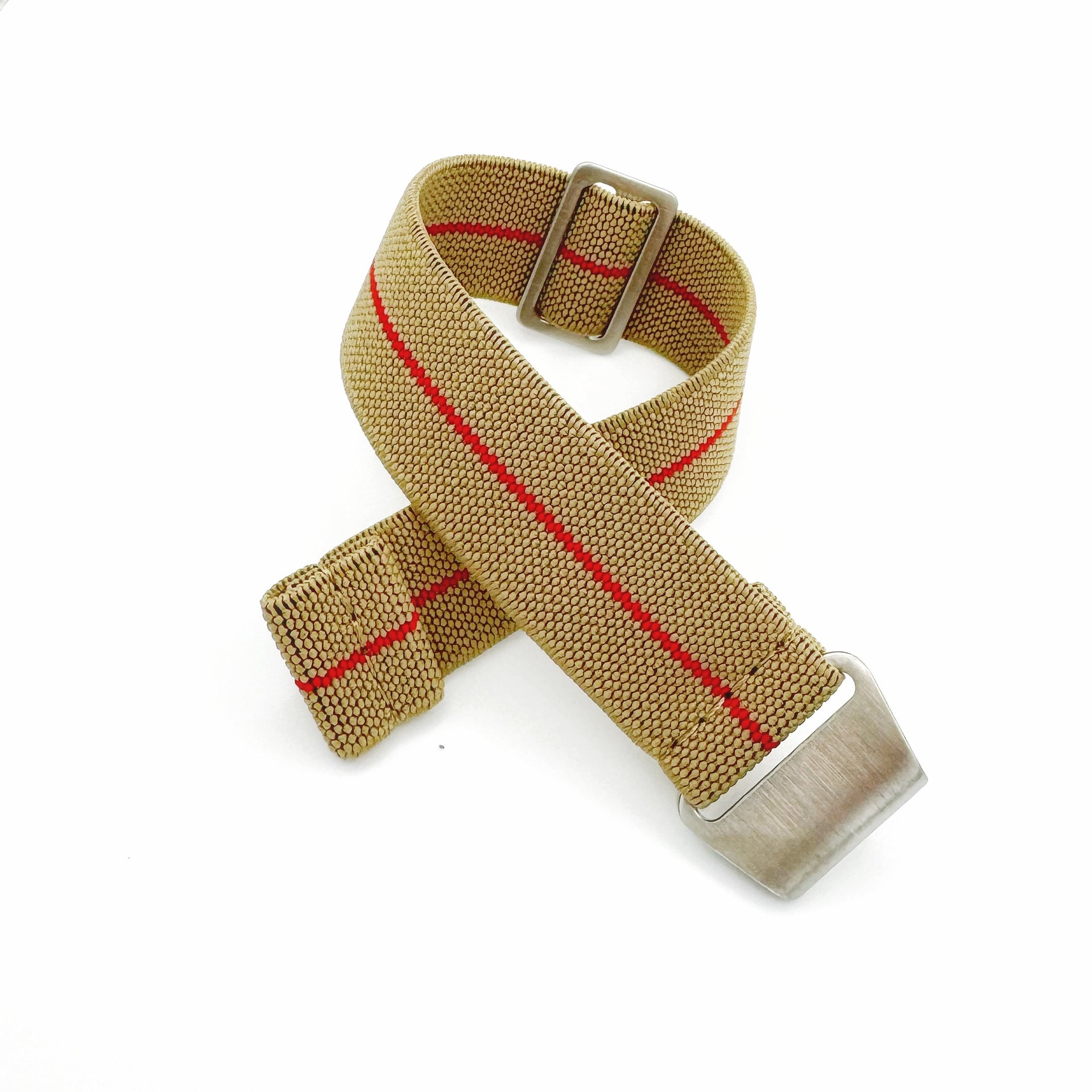 Parachute "No Pass" Elastic Watch Straps - Khaki With Red Stripe - Seals Watch Co
