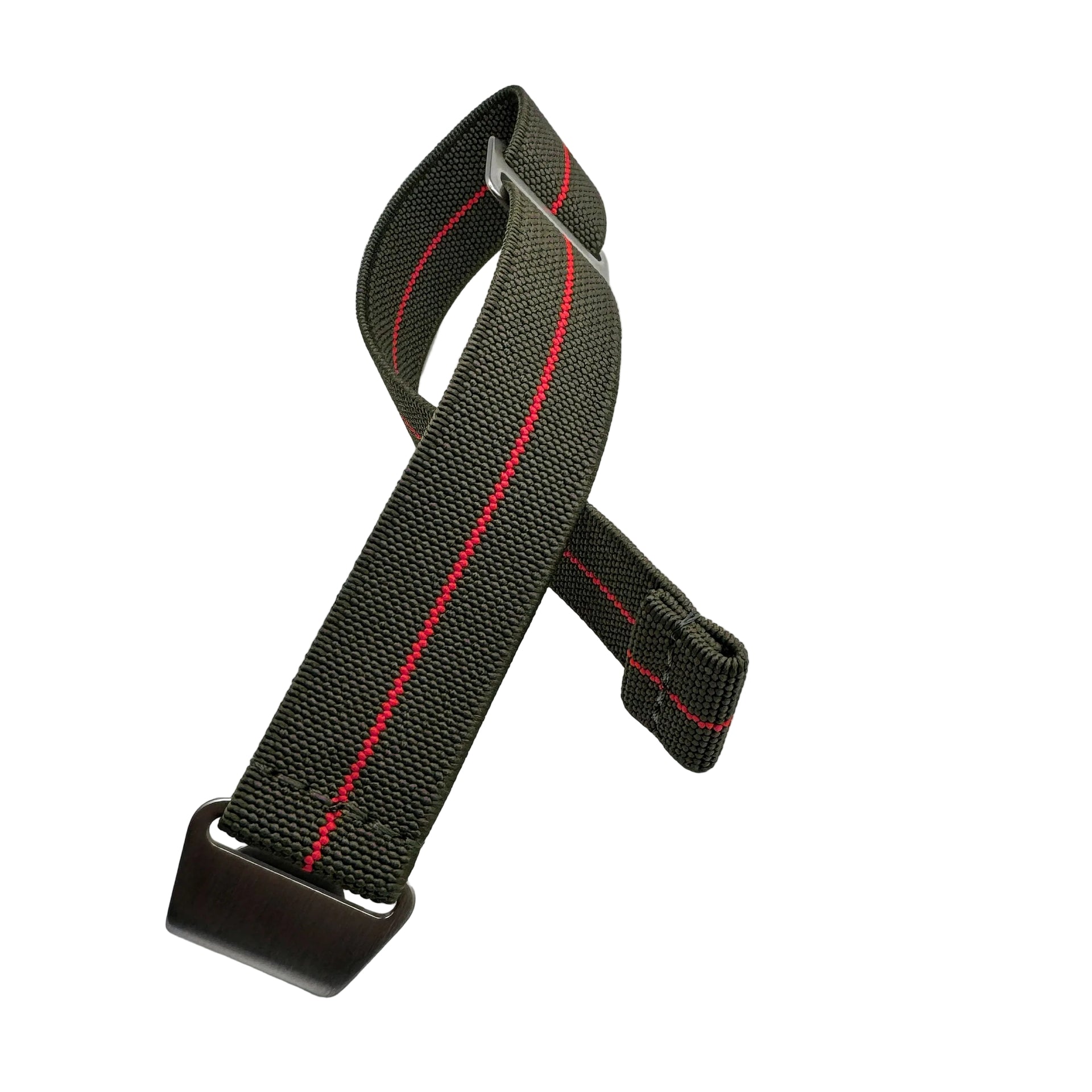 Army Green Elastic Parachute Watch Band with Single Red Stripe