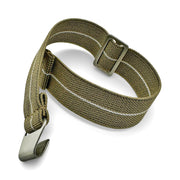 Parachute Style "No Pass" Elastic Watch Strap - Khaki with White Stripe - Seals Watch Co
