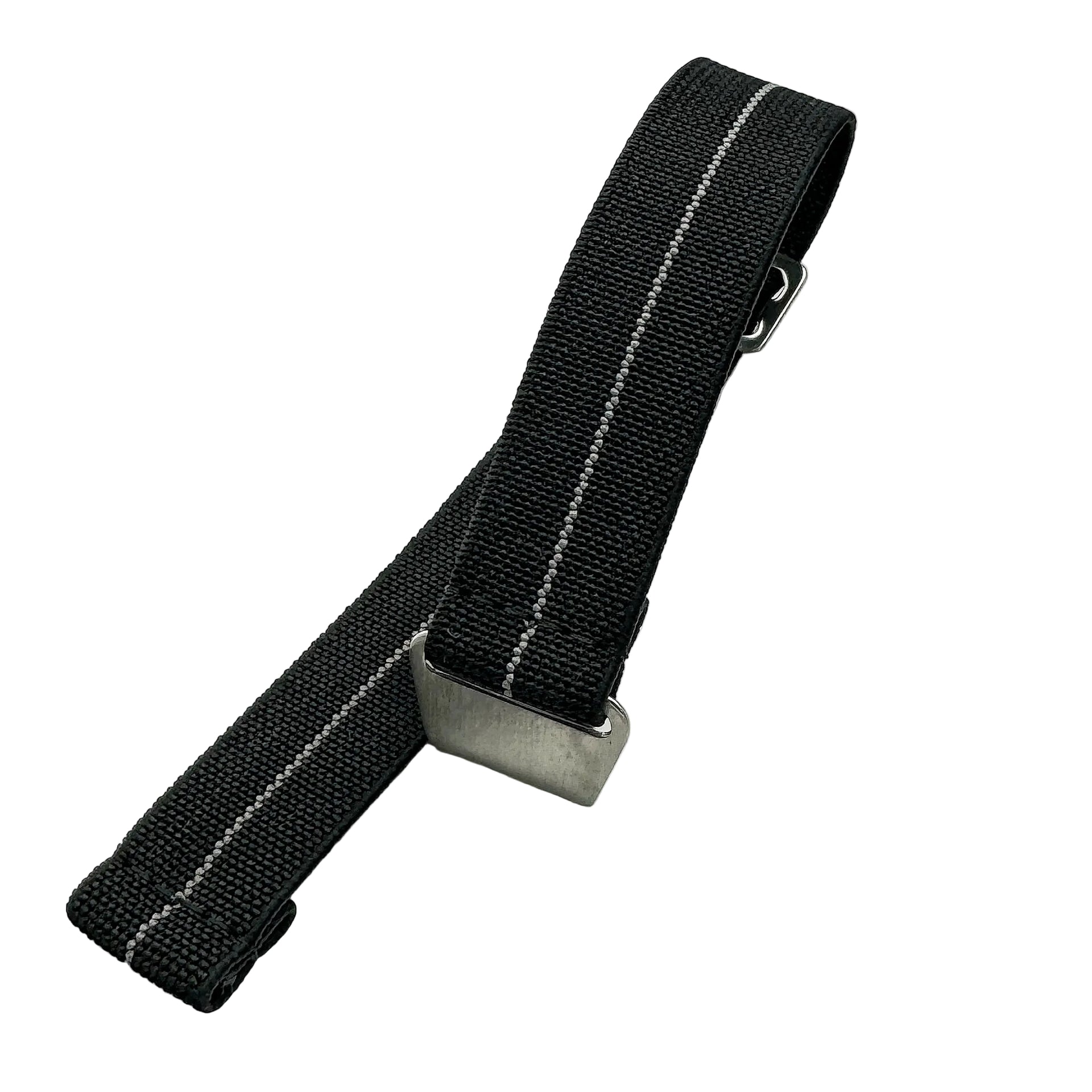Parachute Style "No Pass" Elastic Watch Strap - Black with Silver Stripe - Seals Watch Co