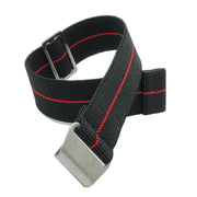 Elastic Parachute Watch Strap in Black With Red Racing Stripe - Seals Watch Co