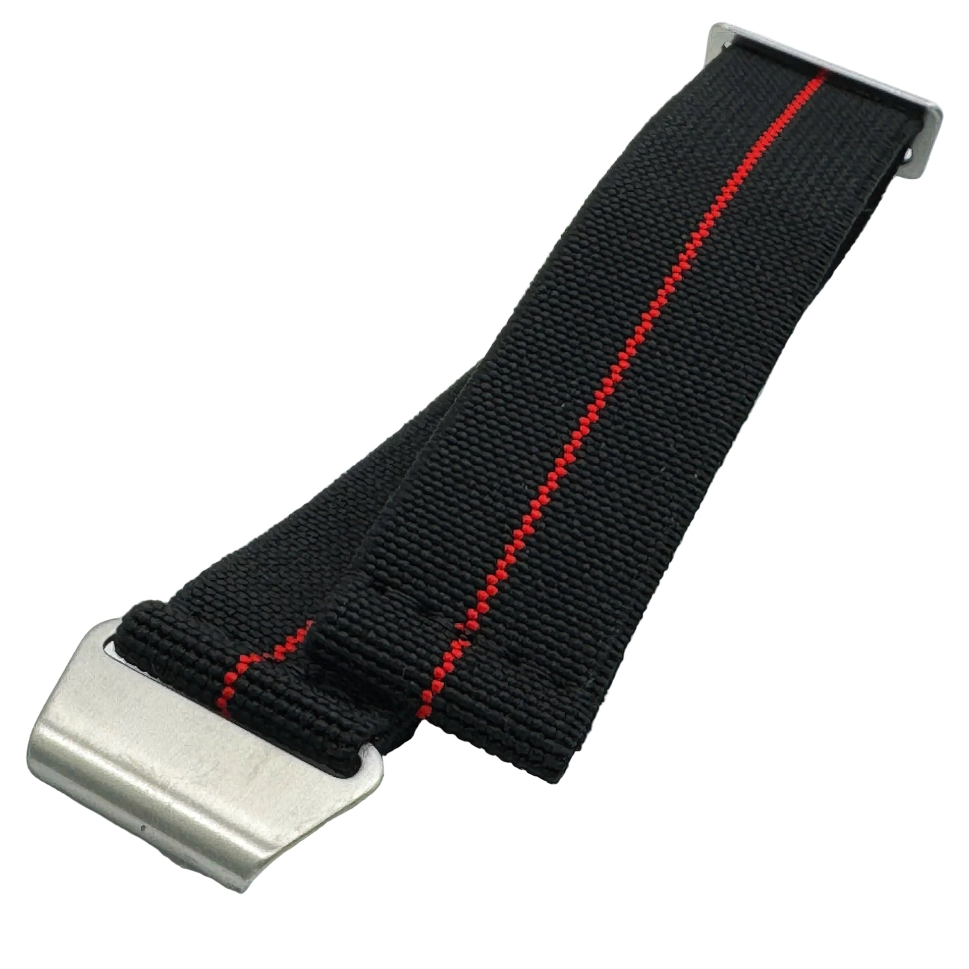 Elastic Parachute Watch Strap in Black With Red Racing Stripe - Seals Watch Co