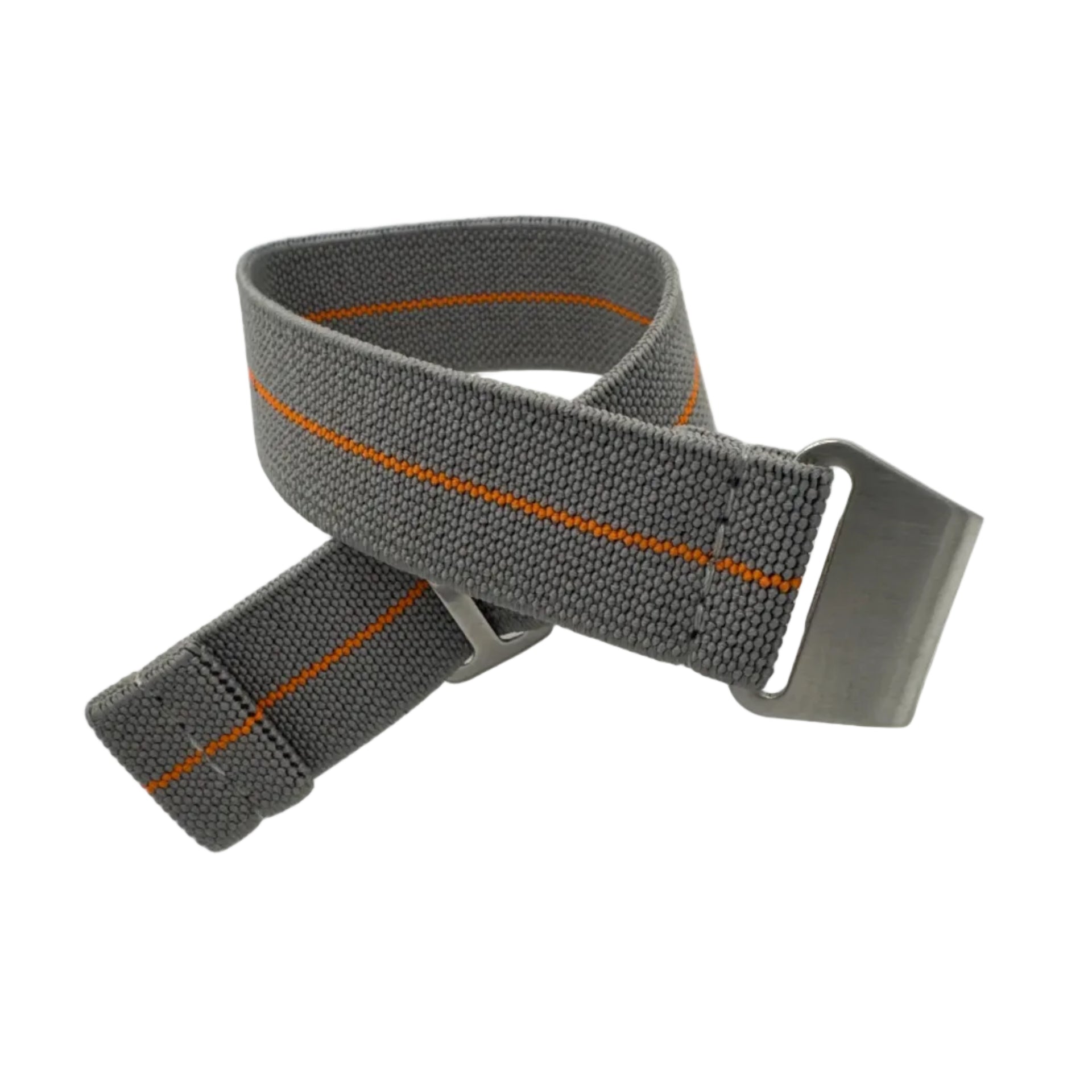 Gray parachute strap with single orange stripe popular on dive watches