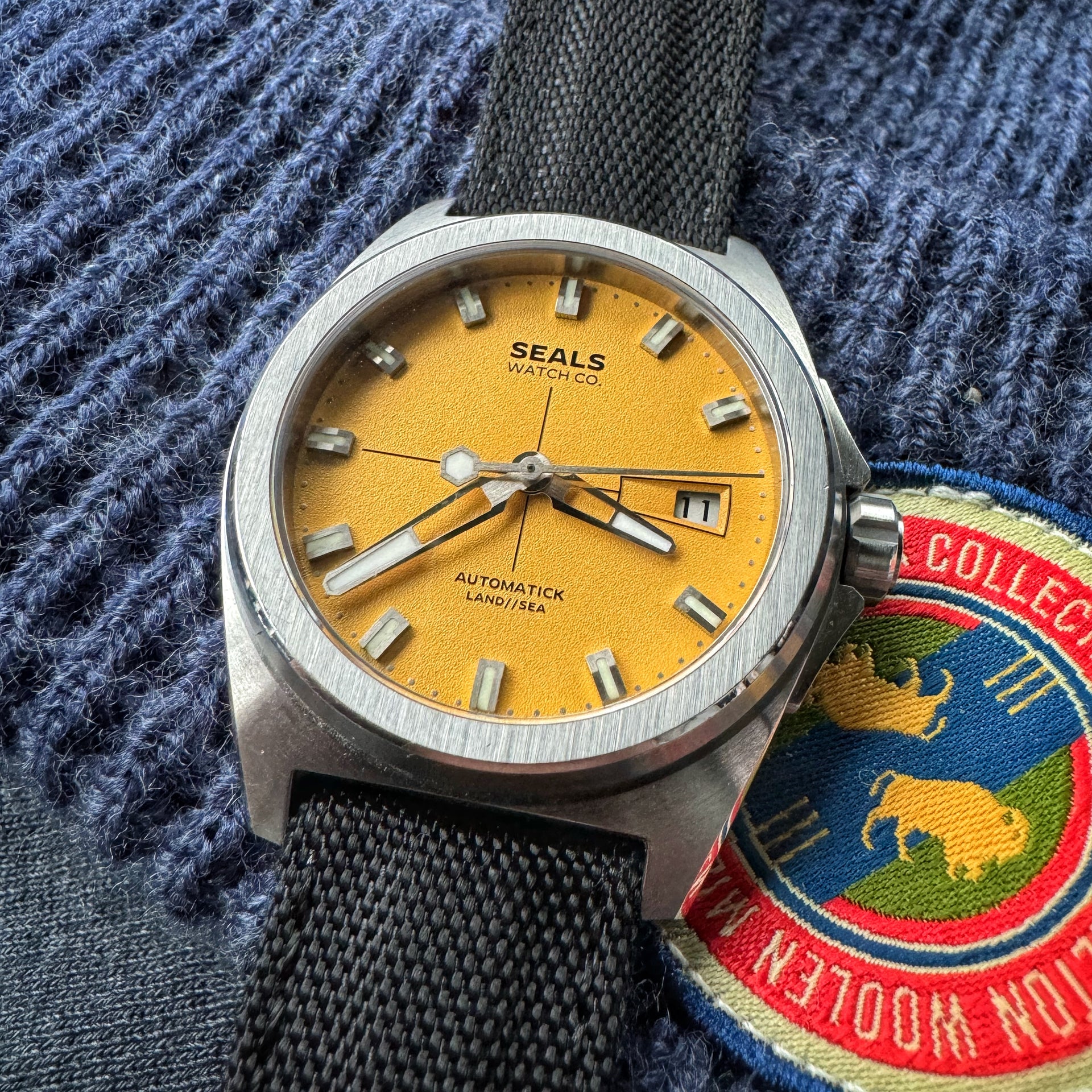 Burnt Sun Land // Sea Classic Automatic Watch in Yellow by Seals Watch Co.