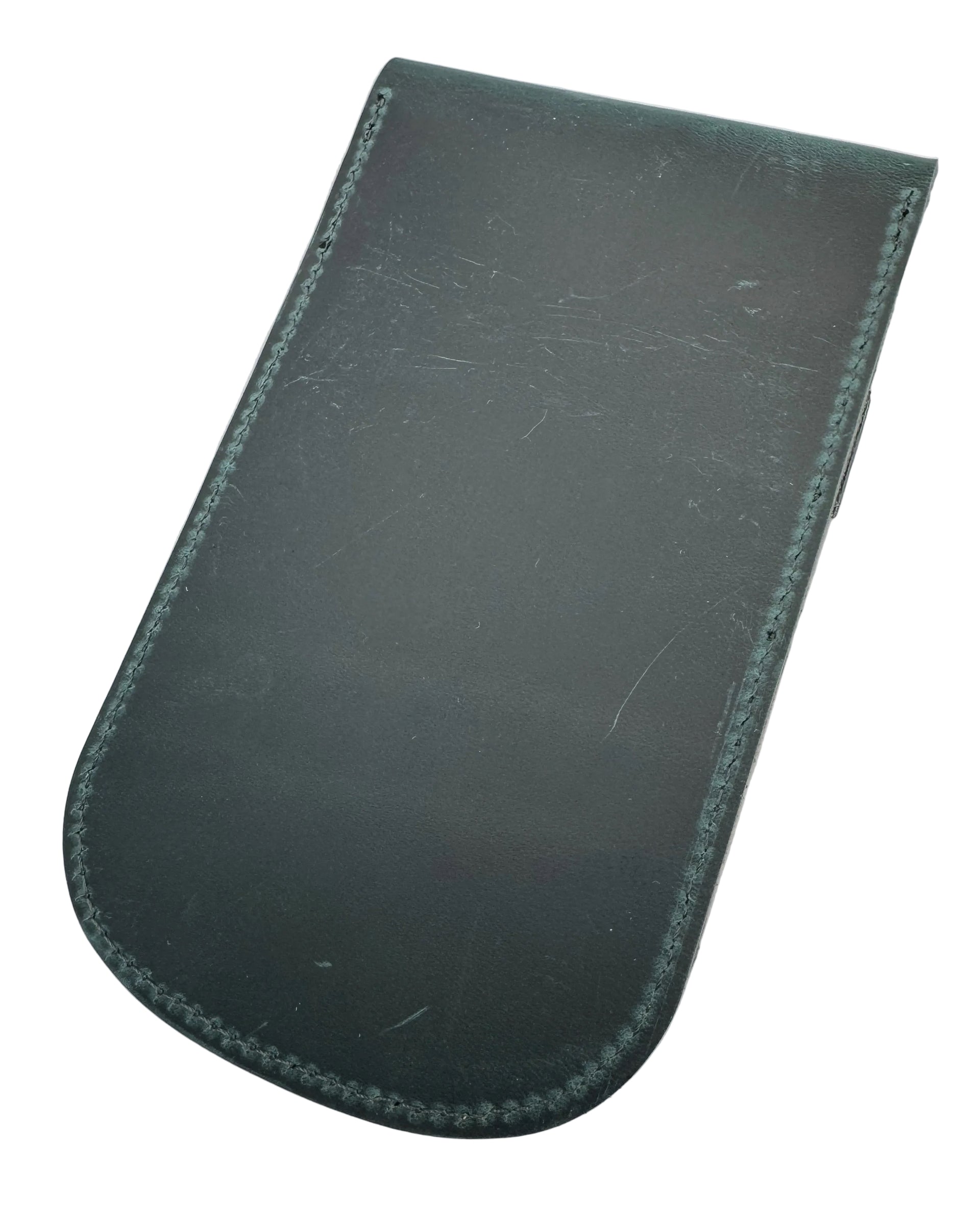 Green teal leather and wool watch pouch with cover lock