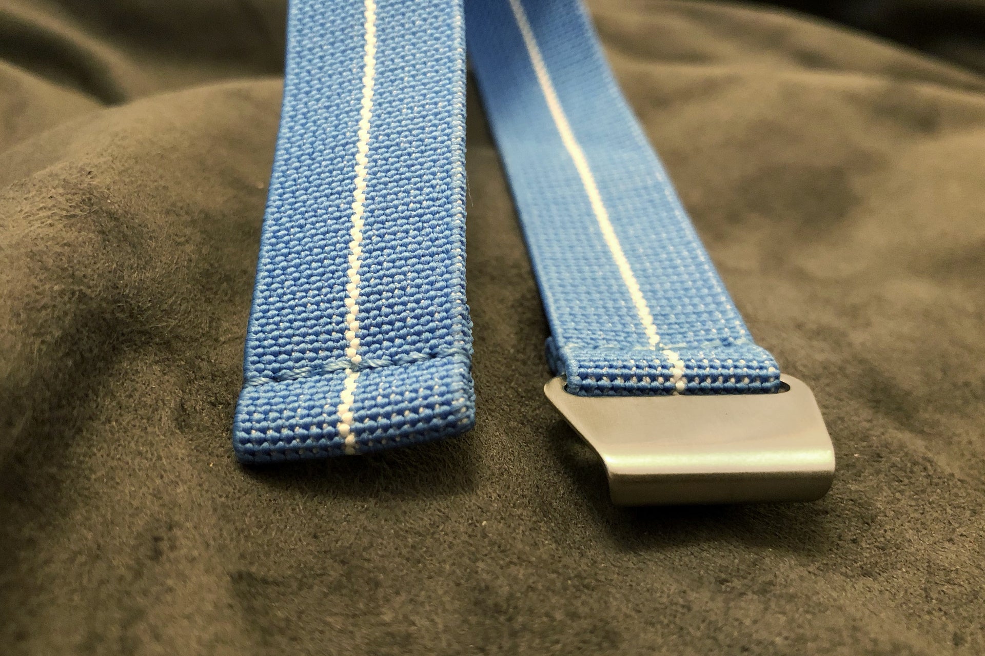 Parachute Style "No Pass" Elastic Watch Strap - Light Blue with White Stripe - American Microbrand