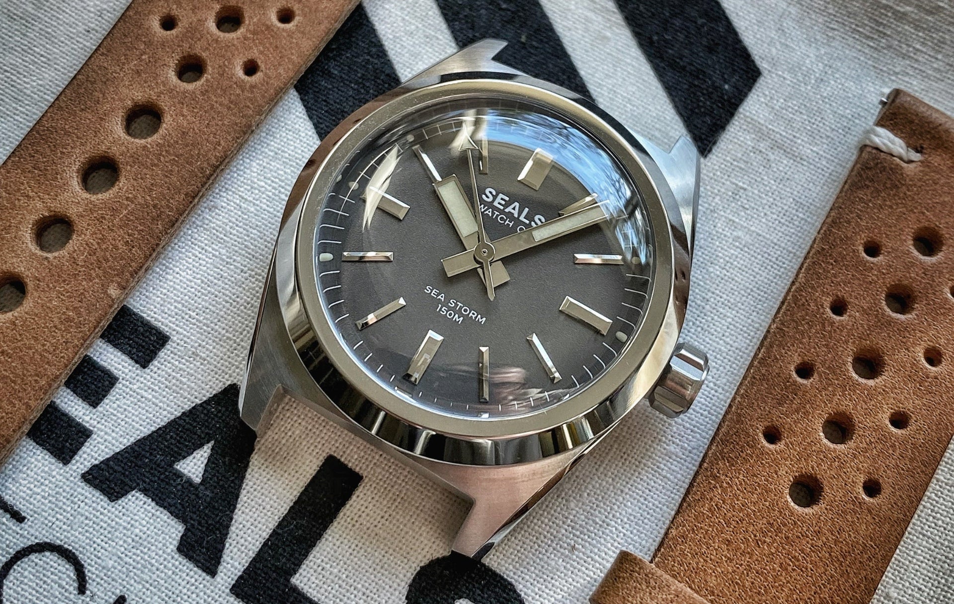 Sea Storm Wrist Watch by Seals Watch Company with Storm Gray Dial, Miyota Automatic Movement with Steel Watch Case