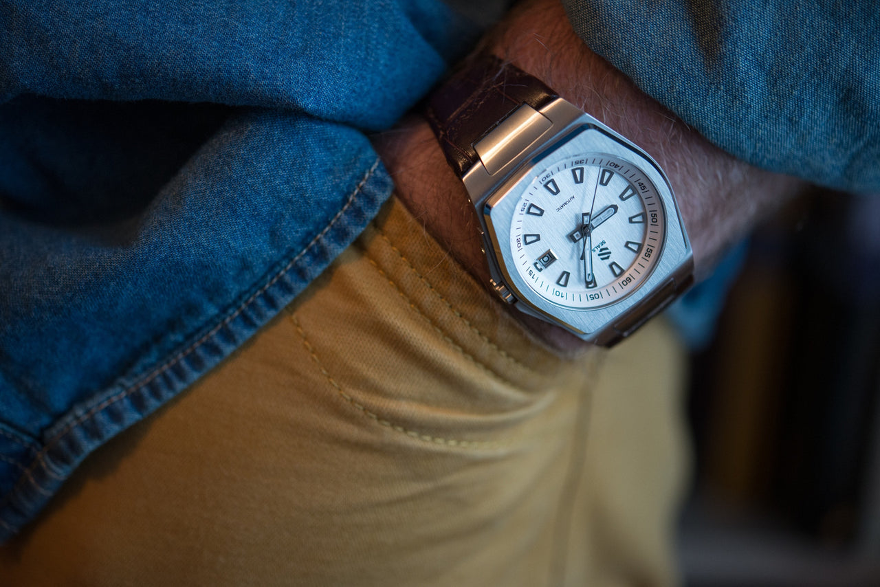 Stainless Steel with White/Silver Dial - Automatic Wrist Watch - American Microbrand