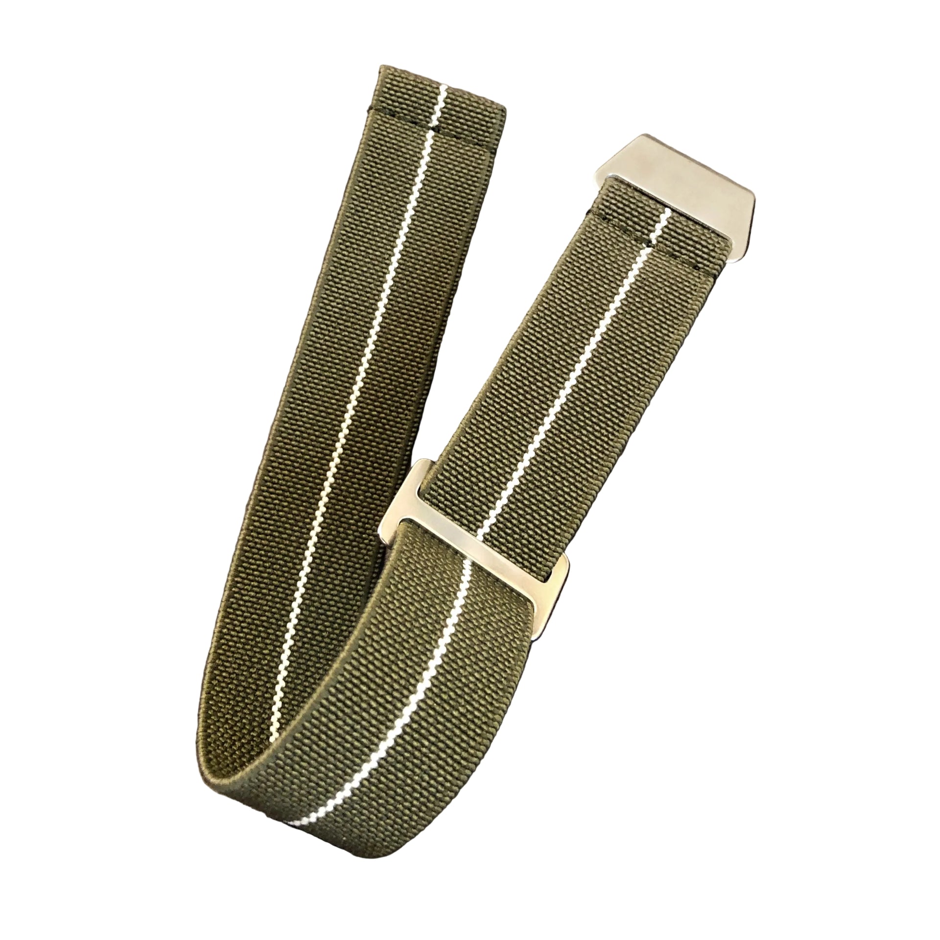 Parachute Style "No Pass" Elastic Watch Straps - Army Green with White Stripe - American Microbrand