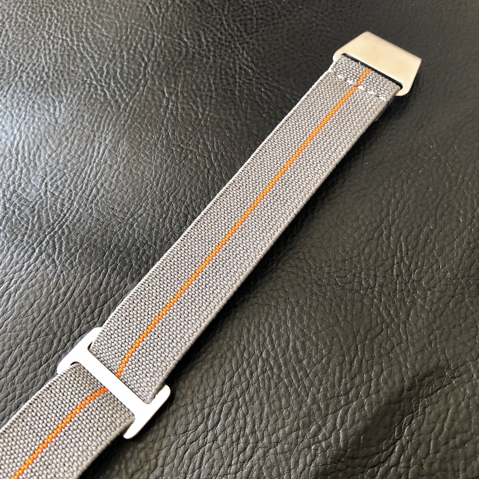 Parachute Style "No Pass" Elastic Watch Strap - Gray with Orange Stripe - American Microbrand